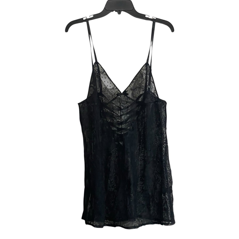Y2K Victoria's Secret XL Chemise Slip Black Lace Babydoll Criscross Back Sheer